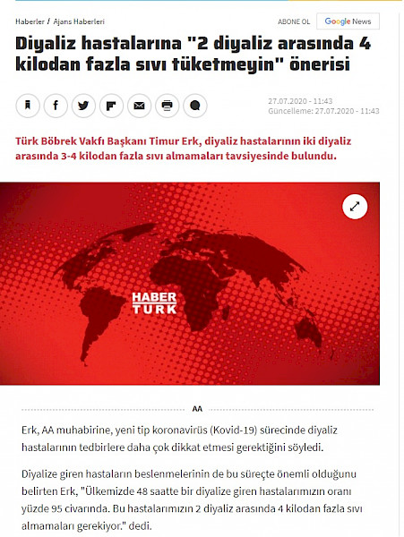 TBV Diyaliz Hastlarına 2 Seans Arası 4 Kilodan Fazla Sıvı Tüketmeyin Önerisi