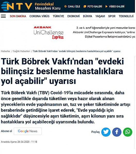 TBV´den Beslenme Uyarısı