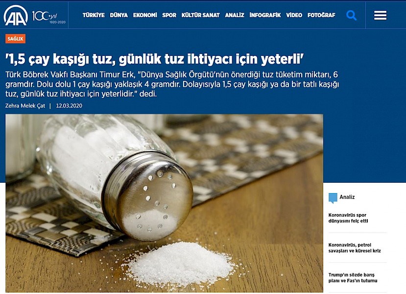1,5 Çay Kaşığı Tuz, Günlük Tuz İhtiyacı İçin Yeterli