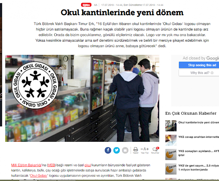 Hürriyet- Okul Kantinlerinde Yeni Dönem