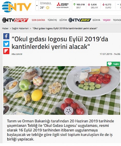 Okul Gıdası Logosu Eylül 2019´da Kantinlerdeki Yerini Alacak