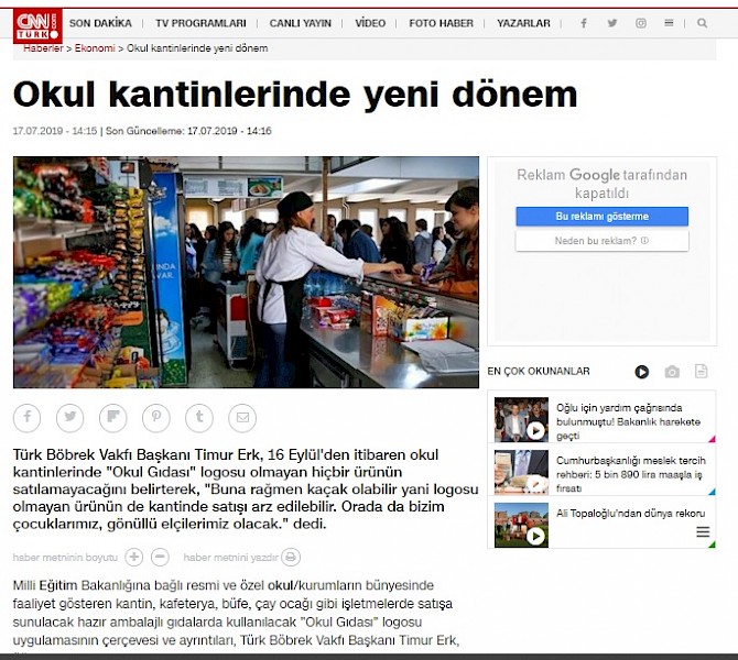 Okul Kantinleri Yeni Dönemi