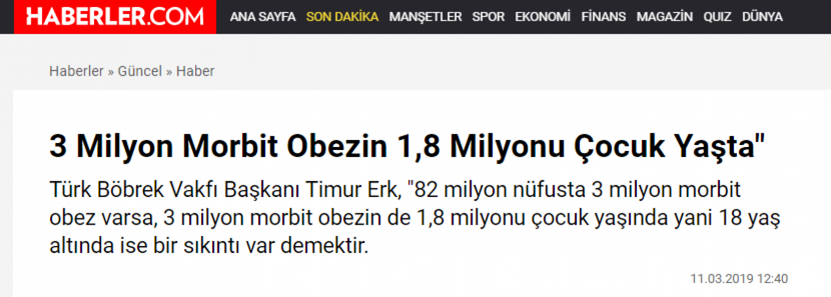 3 Milyon Morbit Obezin 1,8 Milyonu Çocuk Yaşta