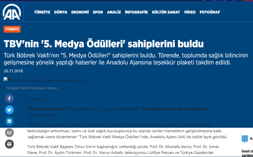 TBV´nin ´5. Medya Ödülleri´ sahiplerini buldu