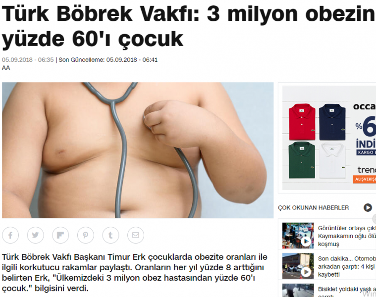 Türk Böbrek Vakfı: 3 milyon obezin yüzde 60´ı çocuk