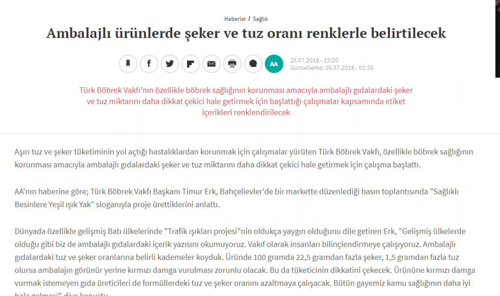 Ambalajlı ürünlerde şeker ve tuz oranı renklerle belirtilecek
