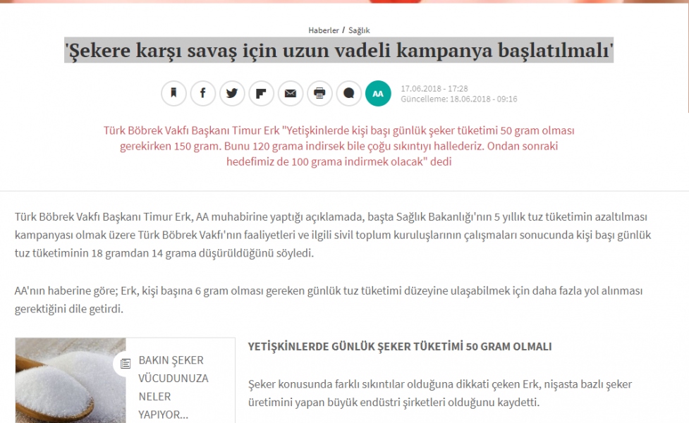 ´Şekere karşı savaş için uzun vadeli kampanya başlatılmalı´