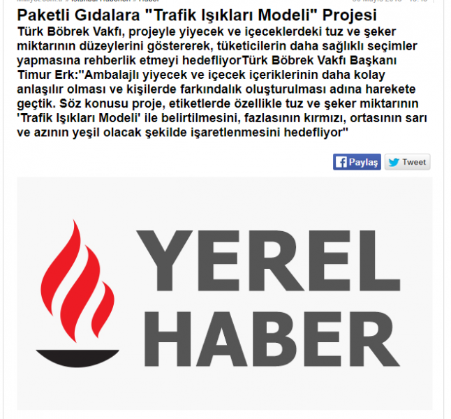 Paketli Gıdalara "Trafik Işıkları Modeli" Projesi