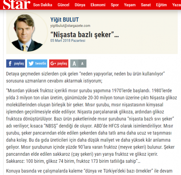 “Nişasta bazlı şeker”…