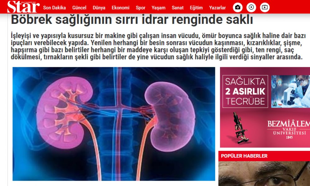Böbrek sağlığının sırrı idrar renginde saklı