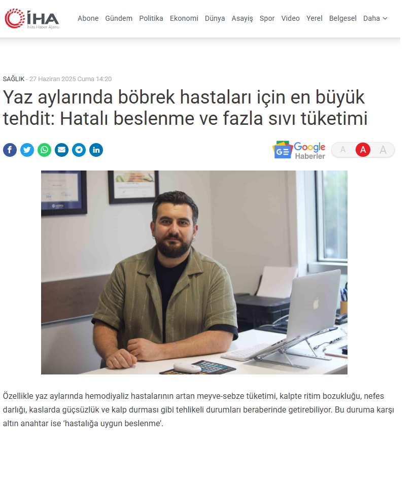 Yaz aylarında böbrek hastaları için en büyük tehdit: Hatalı beslenme ve fazla sıvı tüketimi