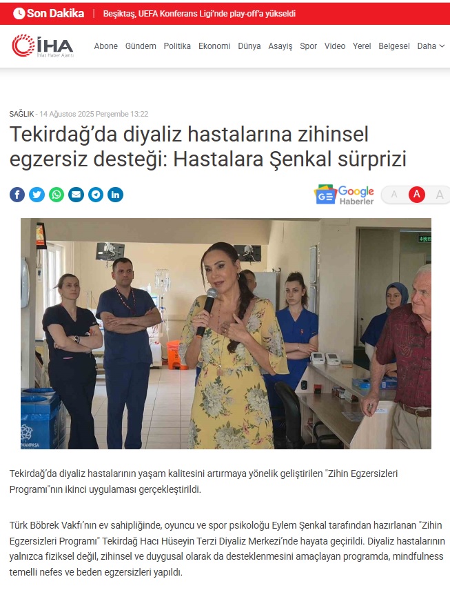 Tekirdağ’da diyaliz hastalarına zihinsel egzersiz desteği: Hastalara Şenkal sürprizi