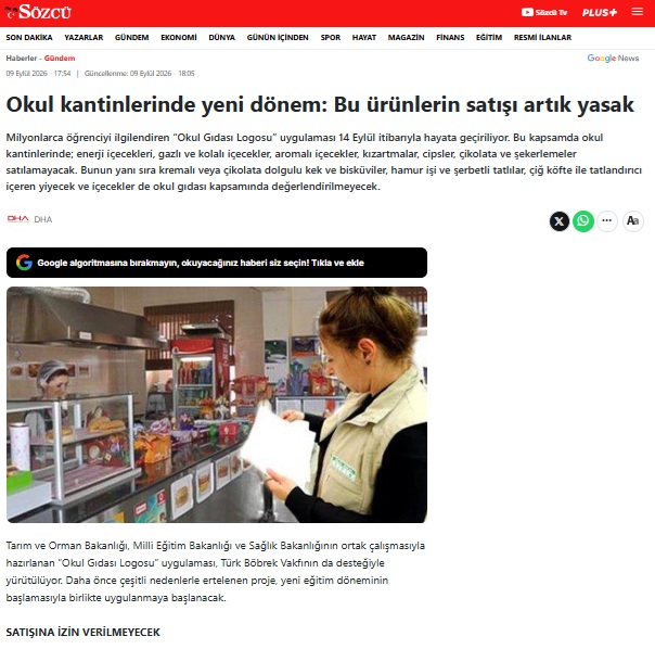 Okul kantinlerinde yeni dönem.