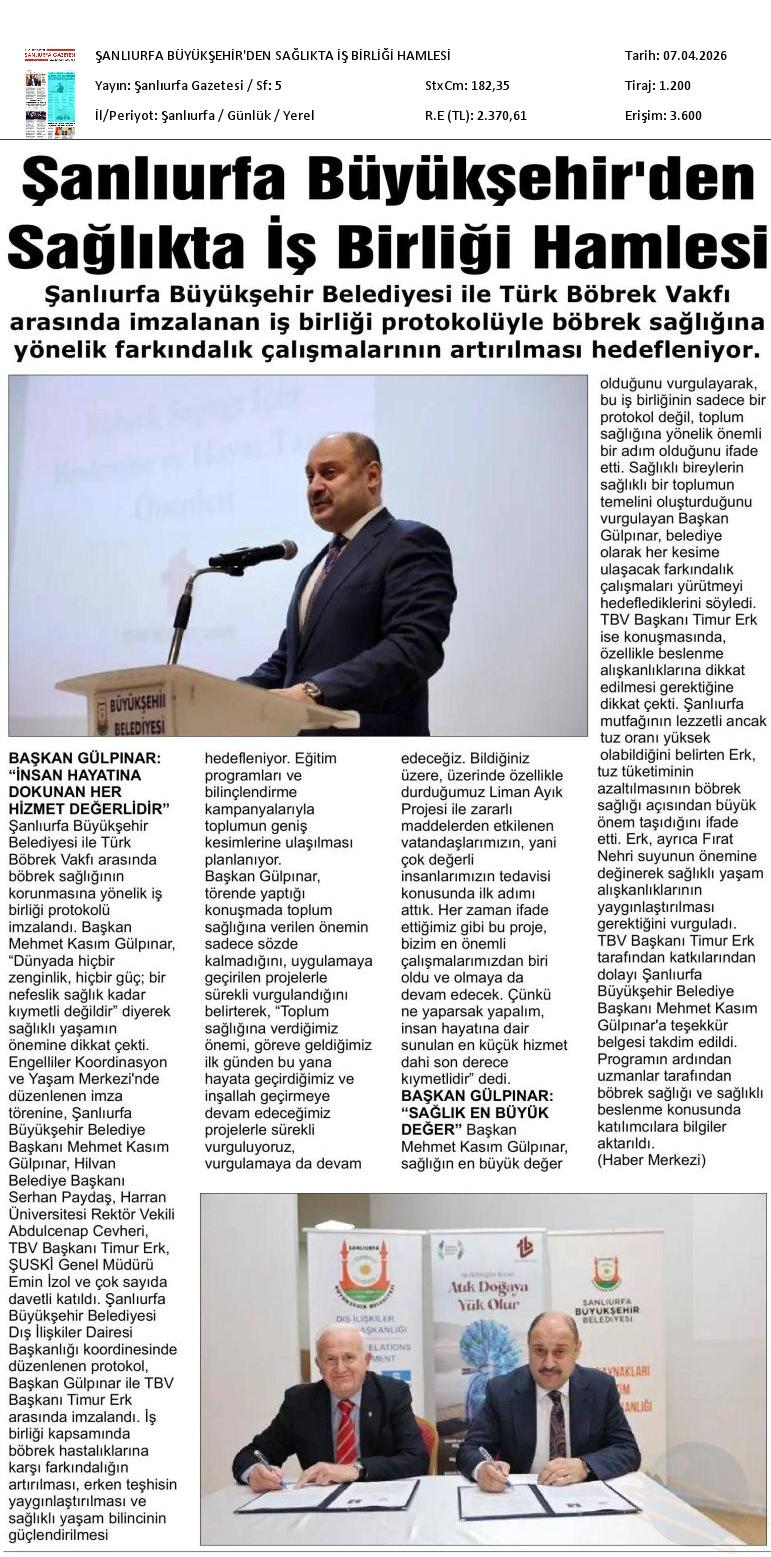 Şanlıurfa Büyükşehir&acute;den Sağlıkta İş Birliği Hamlesi