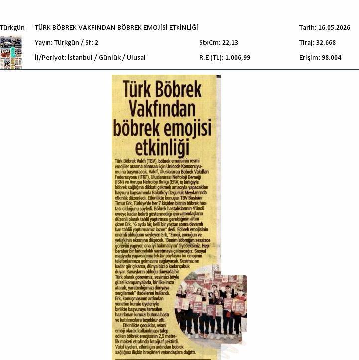 TBV&acute;den Böbrek Emojisi Etkinliği