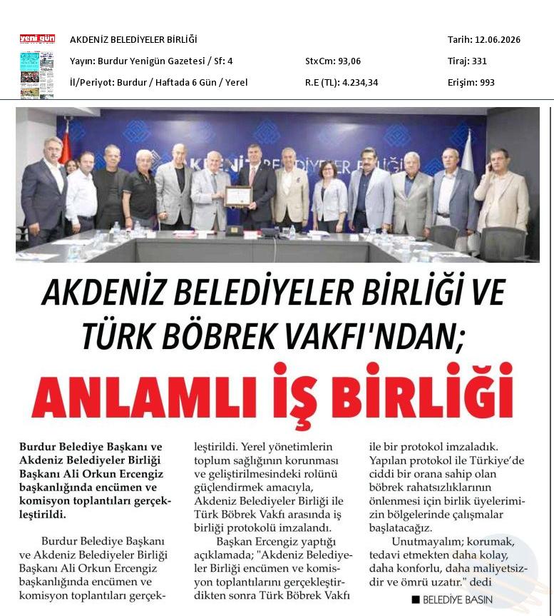 Akdeniz Belediyeler Birliği ve Türk Böbrek Vakfı&acute;ndan Anlamlı İş Birliği
