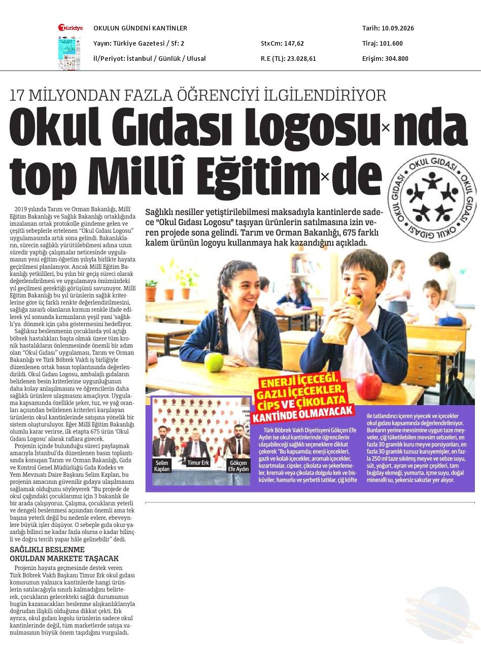 Okul Gıdası Logosu&acute;nda Top Milli Eğitim&acute;de